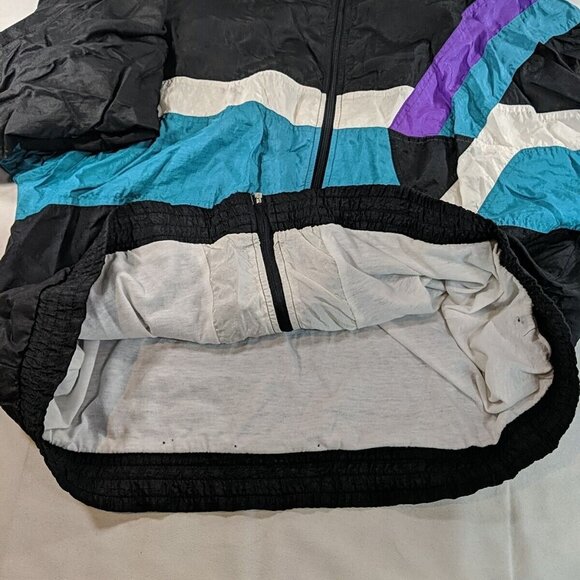 Vengo Vintage Jacket Windbreaker Black Green Purple 90s M Medium Lined Men's Zip - Picture 12 of 13